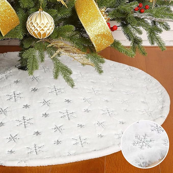 72 inch Christmas Tree Skirt,White Faux Fur Tree Skirts Thick Soft Christmas Ornaments,Extra Large Xmas Tree Skirt for Christmas Home Decorations Xmas Party Holiday Decorations