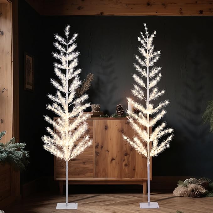 Lightshare 6FT Feather Lighted Tree Set of 2, 244L Warm White LED Decorative Trees with Metal Base, Elegant Indoor Floor Lamp for Home, Wedding, Party, Holiday Décor
