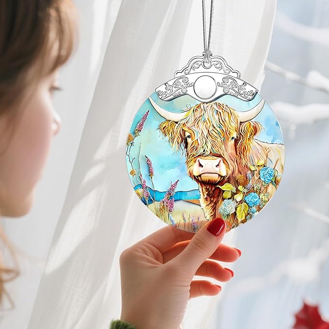 Christmas Ornaments: Stained Glass Ornament, Christmas Tree Ornament, Hanging Ornaments for Home Decor & Xmas Tree Decorations – Exquisite Holiday Decor, Gifts & Holiday Present - Cattle