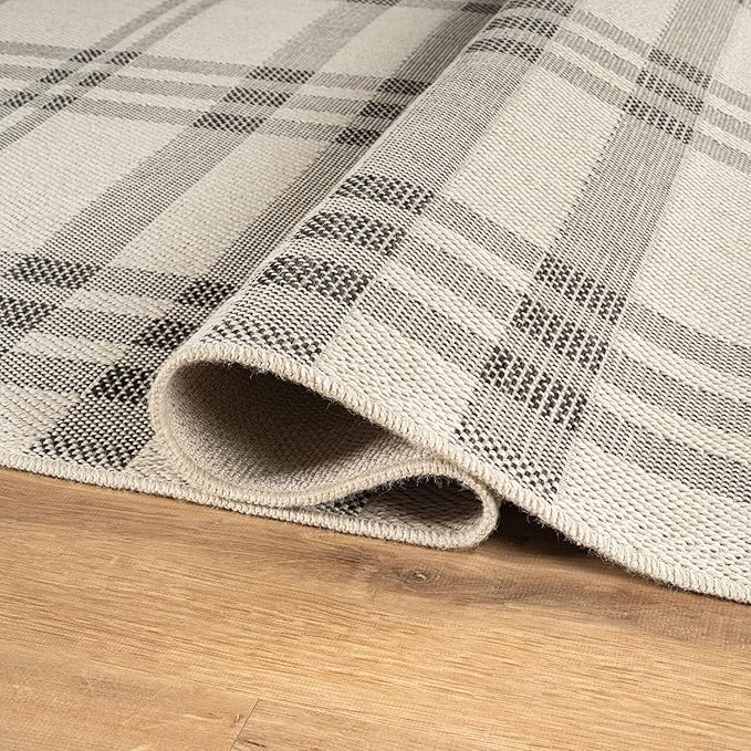 CAMILSON Easy Jute Rug 5x7, Indoor Outdoor Off-White Color Fiber Area Rugs for Living Room Patio and Kitchen Rug Checkred Boho Woven Design, Easy-Cleaning, Washable Outside Carpet (5 x 7)