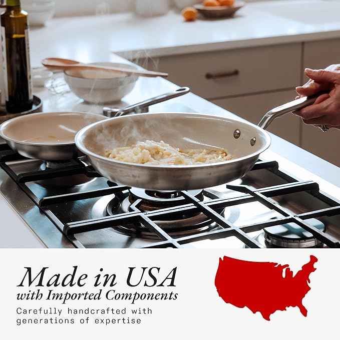Made In Cookware - 3-Piece (Includes 8",10",12") Ceramic Non Stick Frying Pan Set (Stainless Handle) - 5-Ply Stainless Clad with Stay-Cool Handle - Professional Cookware