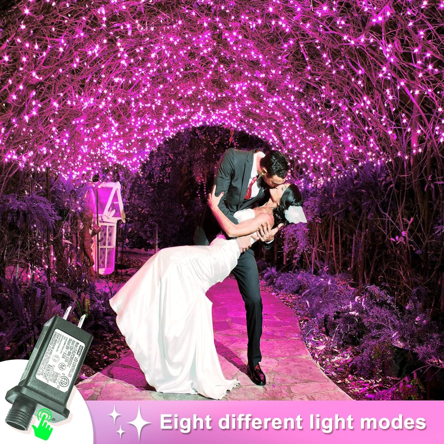 400 LED Pink String Lights Outdoor, 132ft Pink Christmas Lights 8 Modes Clear Wire, Plug in Waterproof Fairy String Lights for Bedroom Christmas Decorations