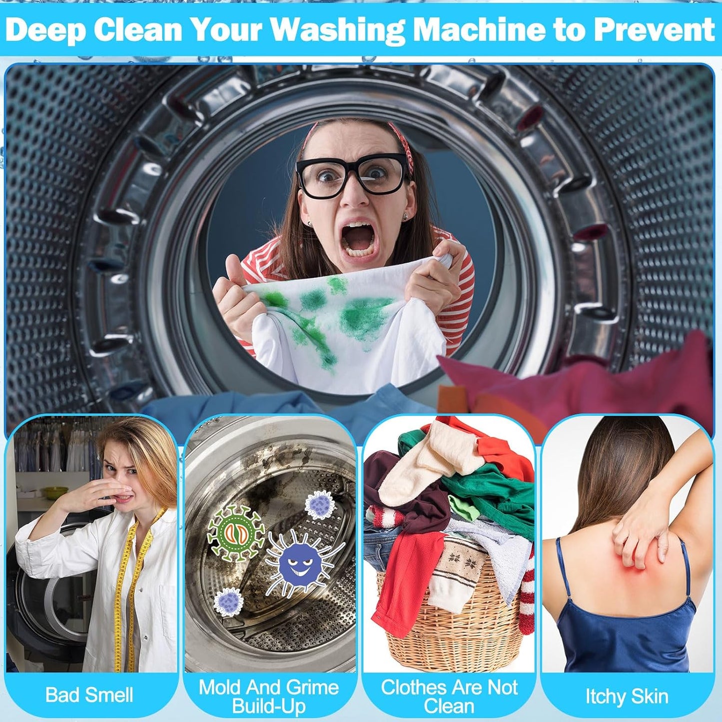 150 Pcs Washing Machine Cleaner Washing Machine Tablets Deep Cleaner Tablets for Front Loader and Top Load Washer