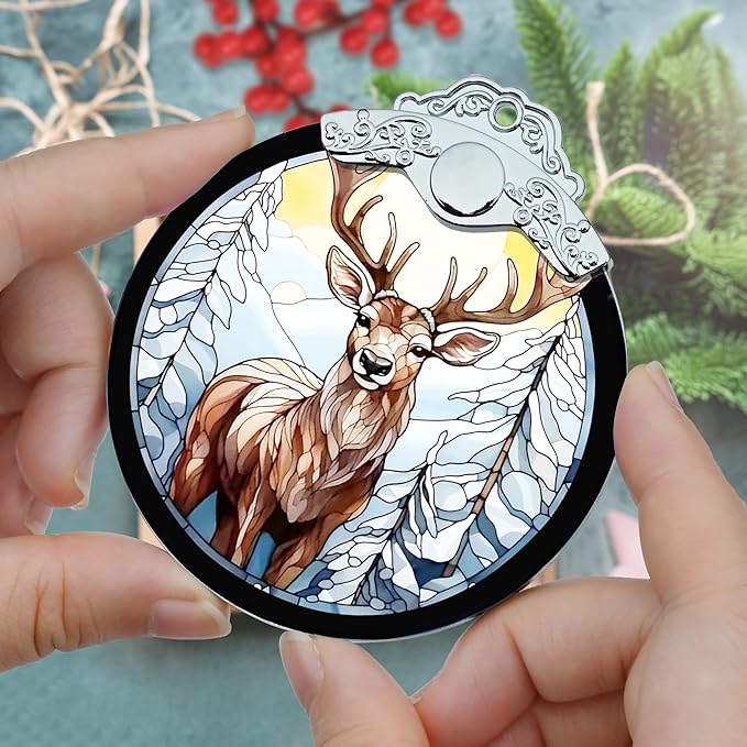 Stained Glass Christmas Ornament, Jocidea Deer Christmas Decorations, Christmas Tree Ornament, Deer Lovers Gifts, Holiday Decor and Xmas Gifts Ideas