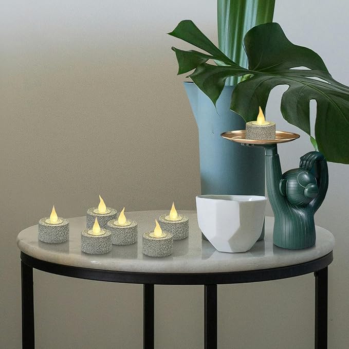 FURORA LIGHTING Silver Glitter LED Tealight Candles Pack of 12, Flameless Flickering Tealight Candles for Home Décor, 1.5’’(W) x 1.65’’(H), Battery Operated