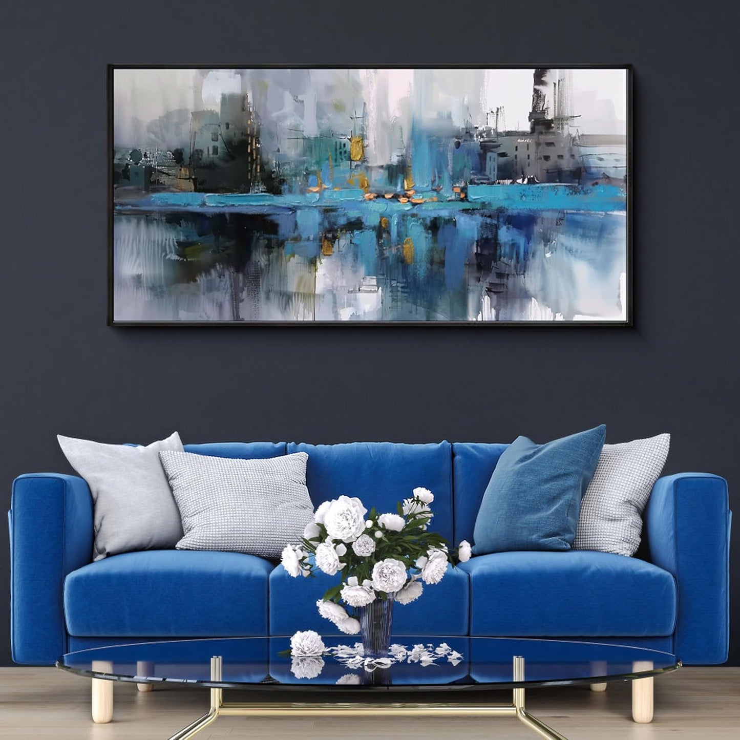 yiijeah Living Room Wall Art - Large Picture Wall Decor for Bedroom Canvas Frame Abstract Grey Modern Farmhouse Paintings Wall Hangings for Home Decorations