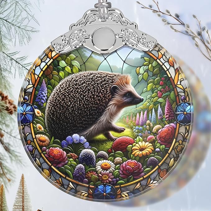 Stained Glass Hedgehog Christmas Ornament - Holiday Home Decor - Tree Decoration - Gift Exchange Idea