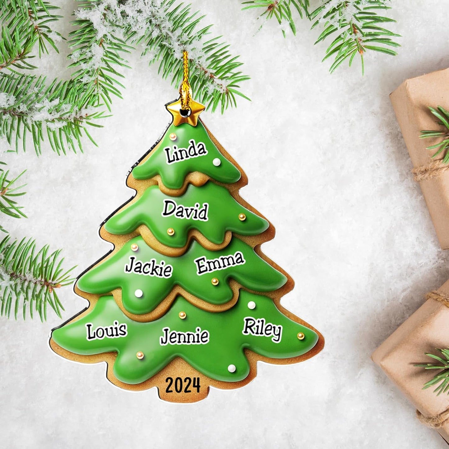 Family Gingerbread Name - Personalized Custom 3D Inflated Effect Acrylic Ornament Family Members and Pets Ornament Gifts for Family Tree Decoration (A05, 8 Names)