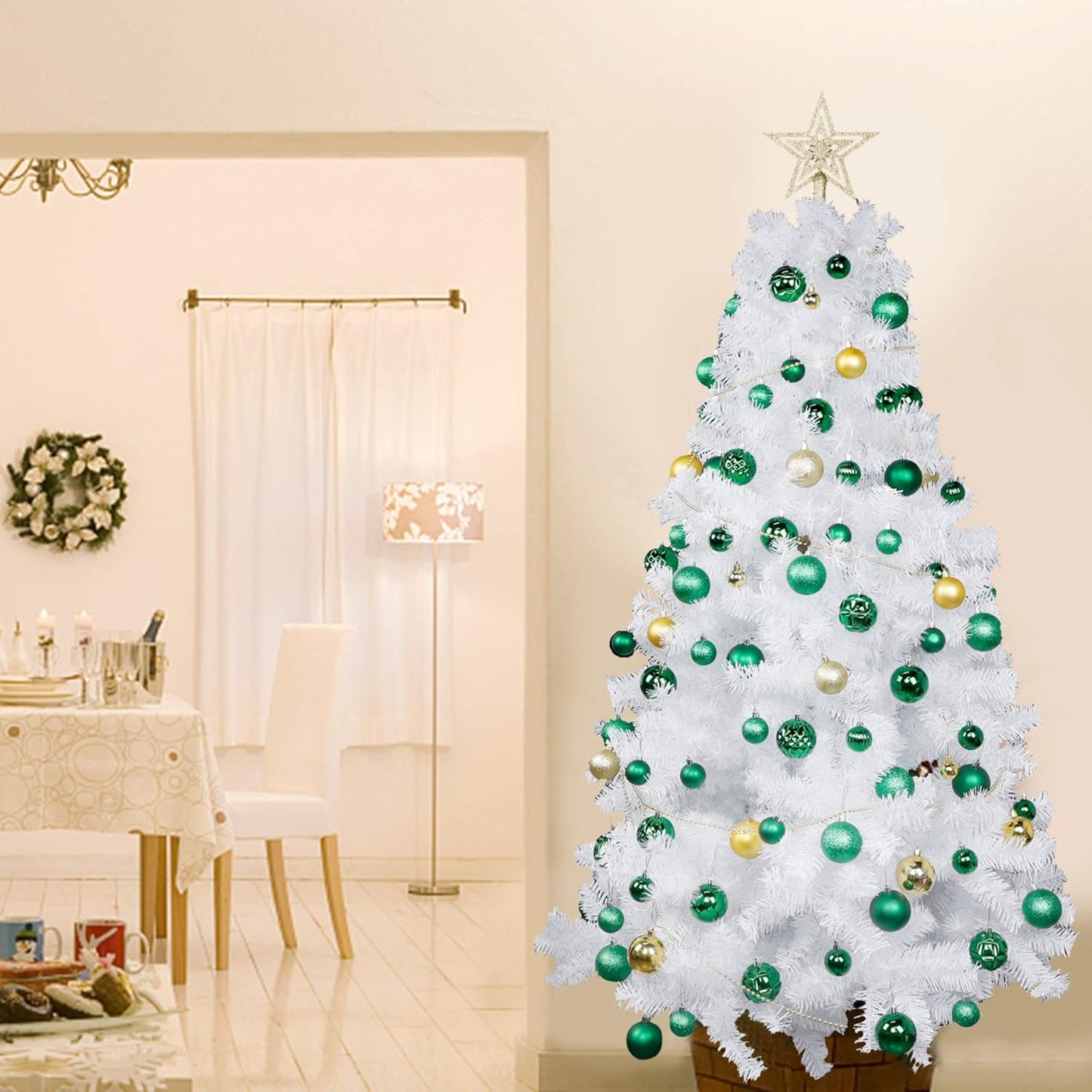 Lulu Home Christmas Ball Ornaments, 34 Ct 1.57" Pre-Strung Hanging Ornament Decorations, Xmas Shatterproof Plastic Balls for Holiday Party Wreath Garlands Trees, Green
