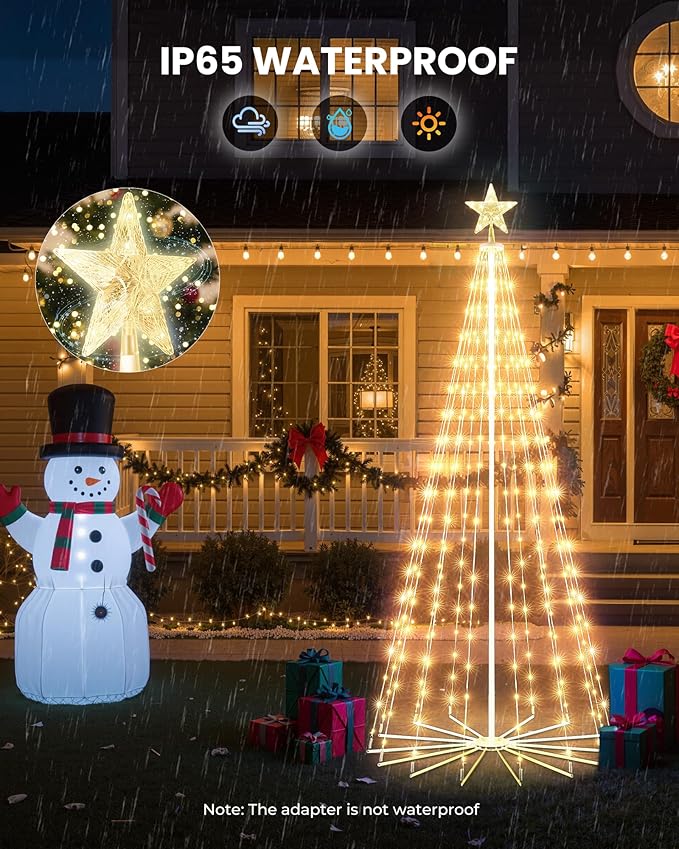 Christmas Cone Tree Light, 7.5ft 295 LED Light Show Christmas Tree with 8 Modes Timer Remote, Dimmable Artificial Christmas Tree for Porch Yard Patio Indoor Outdoor Xmas Holiday Decor, Warm White