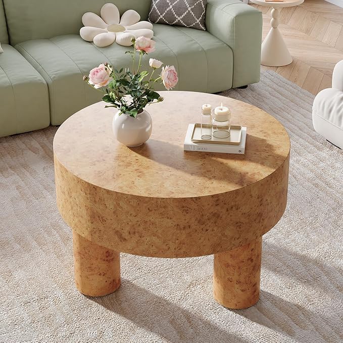 Tribesigns 31.5-Inch Round Coffee Table for Living Room, Modern Circle Center Cocktail Tea Table with Burl Texture & Sturdy Legs, for Home Apartment Small Space