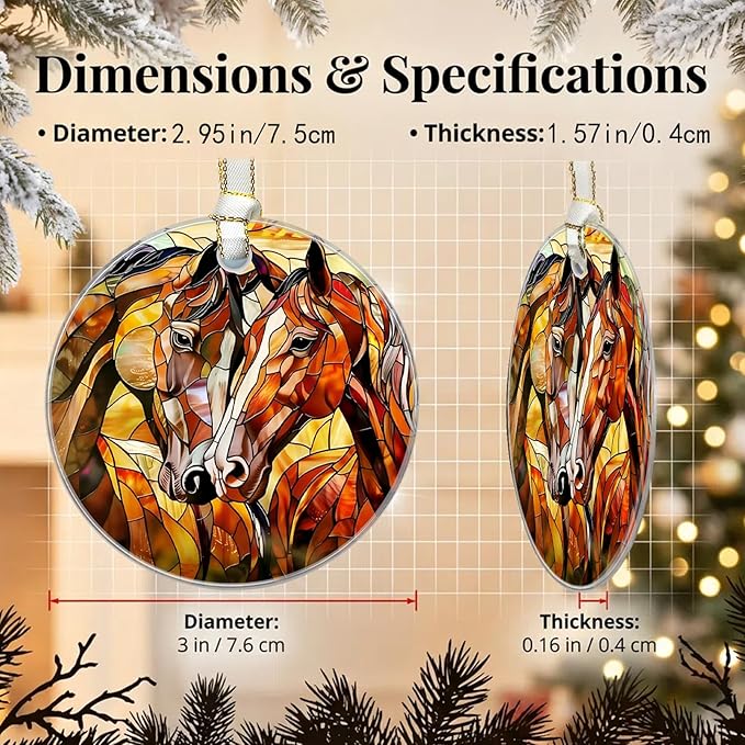Horse Christmas Ornaments 2025, Stained Glass Christmas Tree Decorations, Exchange for Women, Men, Collectible Dated Year Ornaments for Tree - Glass Hanging Ornament