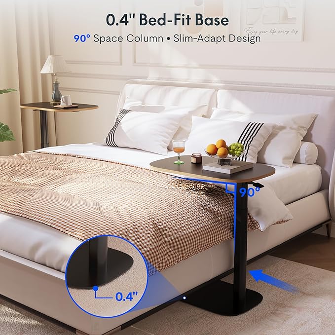 FLEXISPOT Adjustable C Table, Mobile Snack Side End Table Sofa Couch Bedside Table Laptop Cart TV Tray Night Stand Small Space Side Table(23.6" W x 13.8" D,Black)