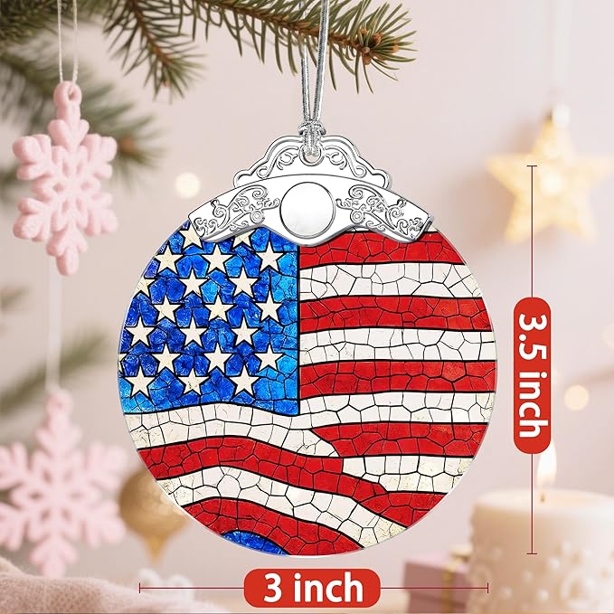 Stained Glass Ornament, Christmas Ornament, Hanging Ornaments for Home Decor & Christmas Tree Ornaments – Exquisite Holiday Decor, Xmas Gifts & Holiday Present - American Flag