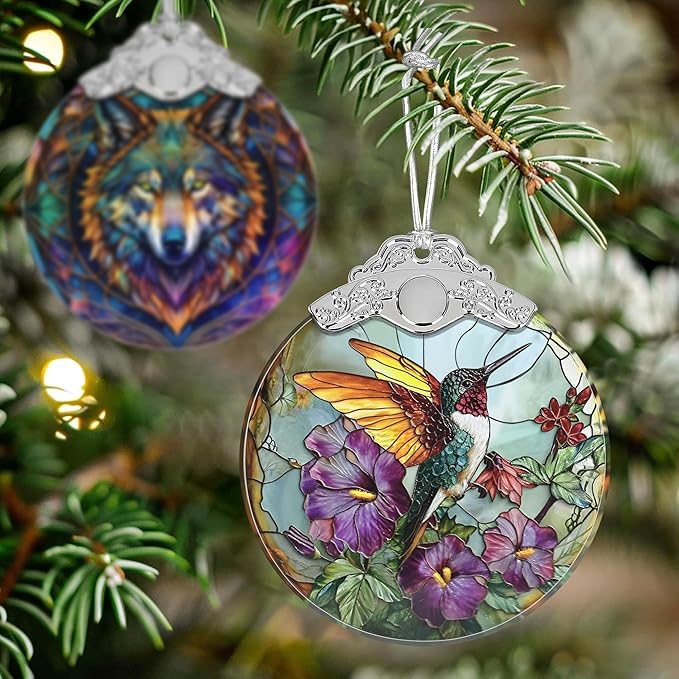 Stained Glass Suncatcher Ornament - Hummingbird Christmas Decorations - Christmas Ornaments for Tree - Holiday Present Ideas - Gift Exchange