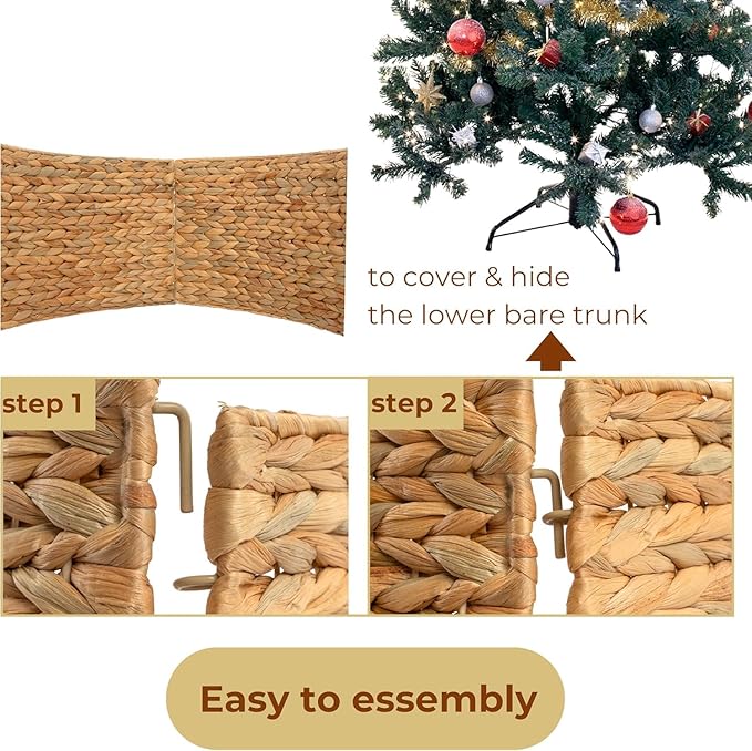 CLAYNIX Tree Collar - Large to Small Christmas Tree, 28" Christmas Tree Ring Adjustable Water Hyacinth Skirt, Christmas Tree Skirt for Decoration, Base Protection from Pets