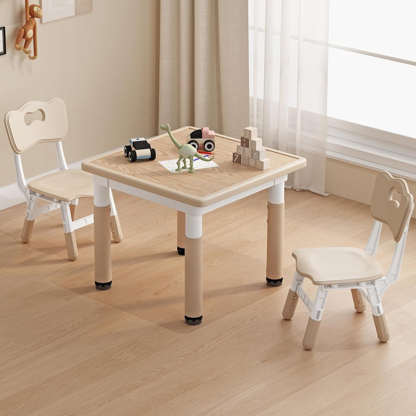 Kids Table and Chairs, Height Adjustable Childrens Table and Chair Set, Kids Tables for Age 2-8, Graffiti Desktop, Table for Kids with 2 Seats, Small Kids Table, Max 300lbs