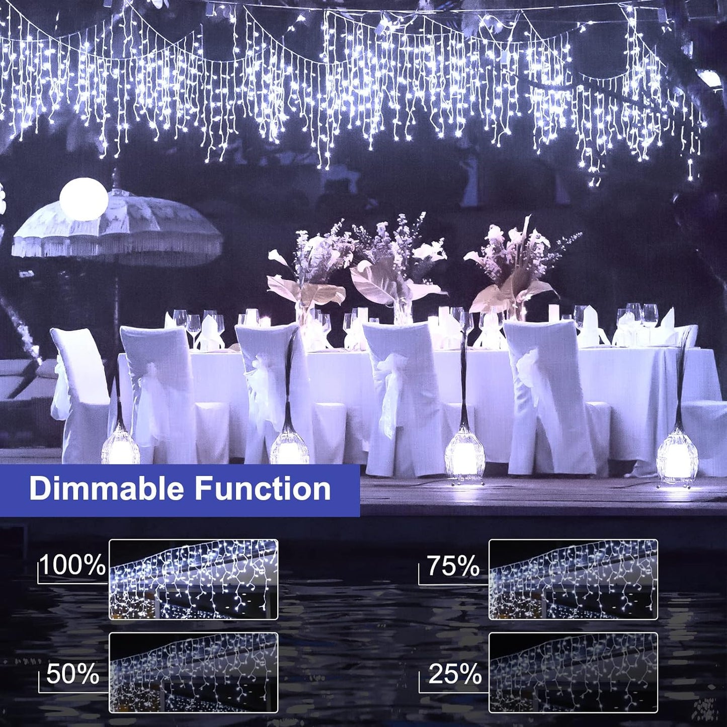 Brightown Christmas Icicle Lights Outdoor, 66 Feet 138 Drops with 736 LED, 8 Modes Waterproof Connectable Twinkle Fairy String Light for Christmas Thanksgiving Hanging Icicles (Pure White)