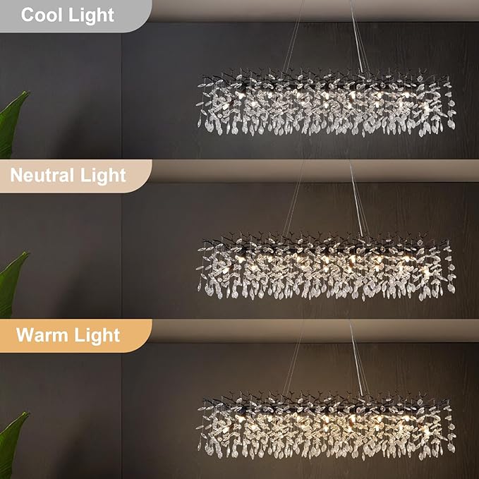 YUYI 60" Black Tree Branch Chandelier, 16-Light Rectangular Crystal Chandelier for Dining Room Kitchen Island, Luxury Modern K9 Crystal Raindrop Chandeliers Light Fixture for Living Room