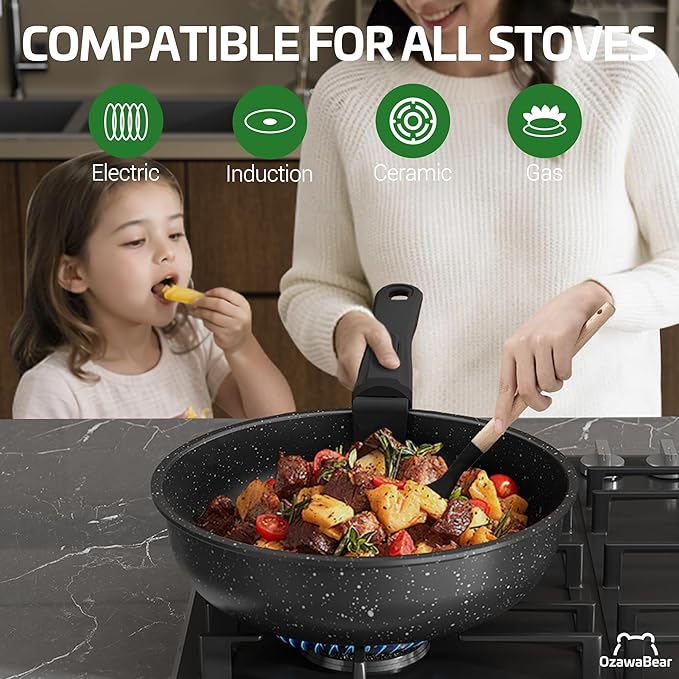 23 Pcs Pots and Pans Set Non Stick, Ceramic Cookware Set Non Toxic with Detachable Handles, Healthy Induction Cookware Oven Safe RV Kitchen Set, PFAS PFOA & PTFE Free, Black