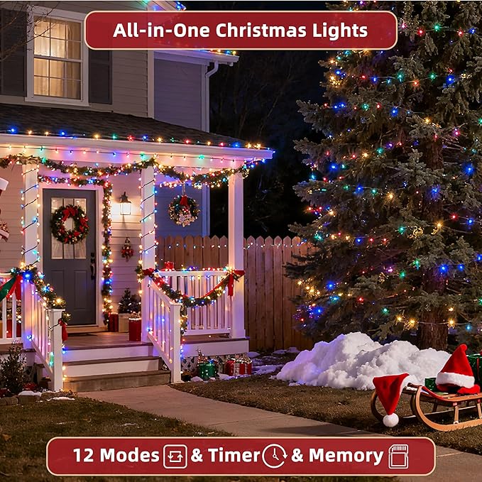240FT Christmas Lights Outdoor, 750 LED Christmas Tree Decoration Lights with 12 Modes & Timer Memory, Dimmable Plug In Waterproof LED Xmas Light for Yard Trees Wedding Party Holiday Multicolor