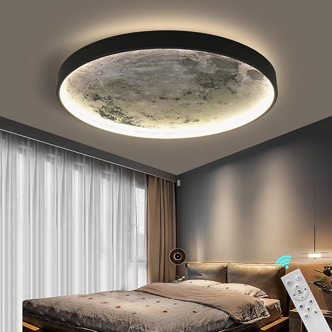 Flush Mount Led Dimmable Ceiling Light Fixture with Remote Control,23.6 "Wall Mounted Decorative Moon Ceiling Light for Bedrooms and Living Rooms.(50W)