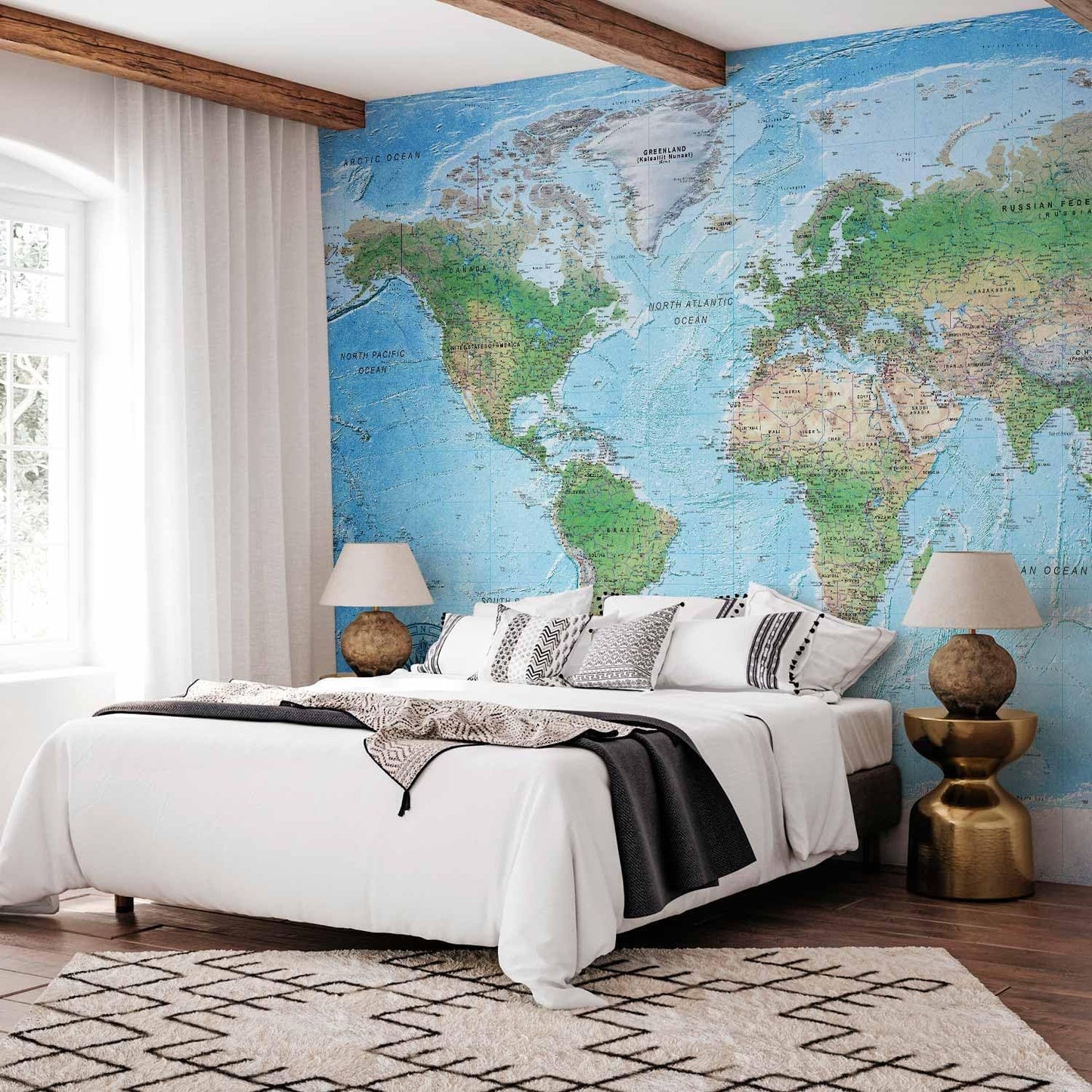 artgeist Wall Mural World Map 193x138 in - XXL Peel and Stick Self-Adhesive Wallpaper Removable Large Sticker Foil Wall Decor Print Picture Image Design Map of The World k-A-0127-a-a