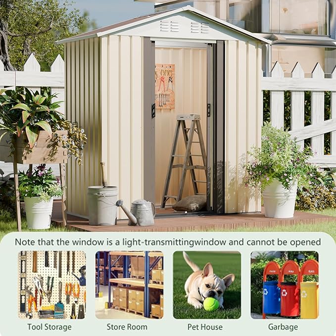 Outdoor Sheds 5FT x 3FT Outdoor Storage, Metal Anti-Corrosion Utility Tool House with Lockable Door & Shutter Vents，Outdoor Waterproof Garden Tool Metal Storage Sheds （White