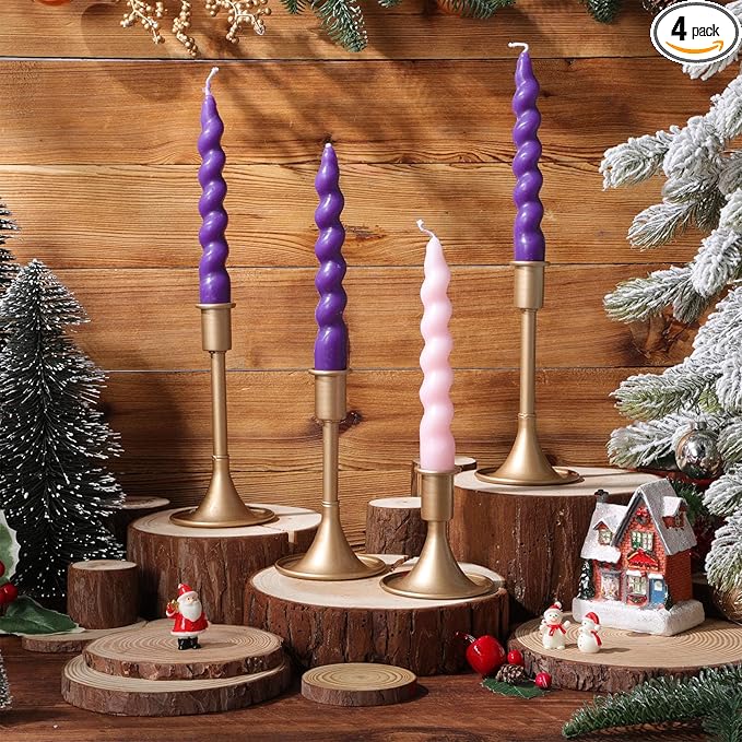 Zhengmy 4 Pcs Advent Spiral Taper Candle 7 Inch Twisted Long Wax Dinner Candlestick for Advent Wreaths Holiday Christmas Table Decor(Purple, Pink, Solid)