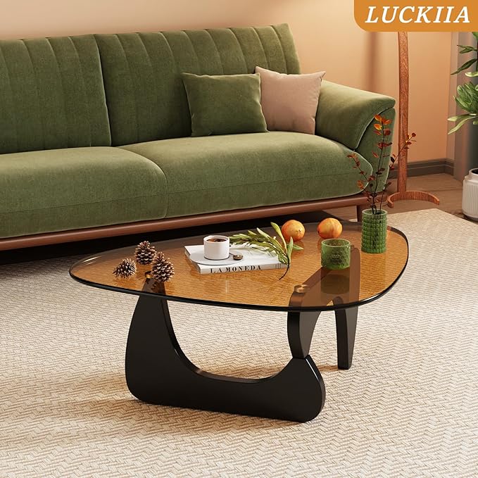 Coffee Tables Glass Small Farmhouse Coffee Table Mid-Century Modern Wood Center Table for Living Room, Black Brown, 36 Inch