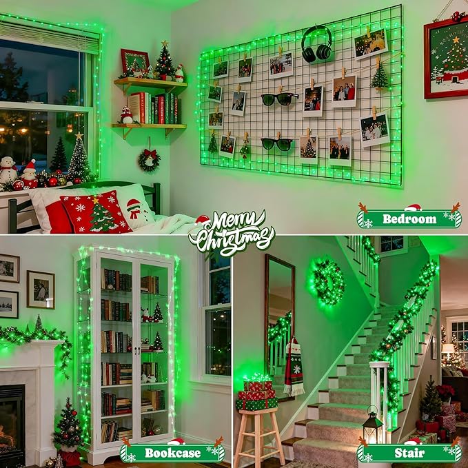JMEXSUSS 2 Pack Green Fairy Lights Battery Operated, Total 400 LED 132ft Twinkle String Lights with Remote, 8 Modes Christmas Lights for Tree Fireplace Bedroom Indoor Outdoor Halloween Xmas Decor