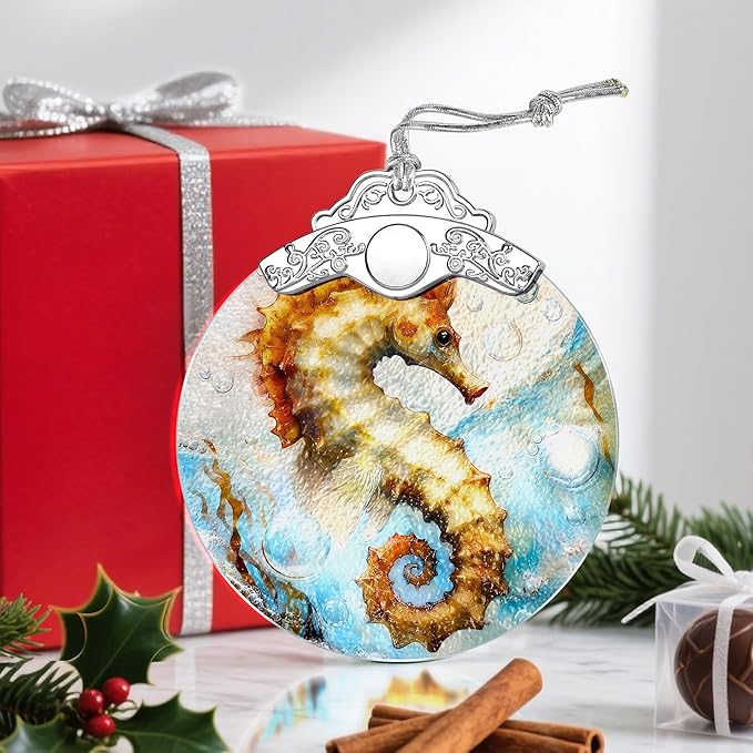 Christmas Ornaments: Stained Glass Ornament, Christmas Tree Ornament, Hanging Ornaments for Home Decor & Xmas Tree Decorations – Exquisite Holiday Decor, Gifts & Holiday Present - Seahorse