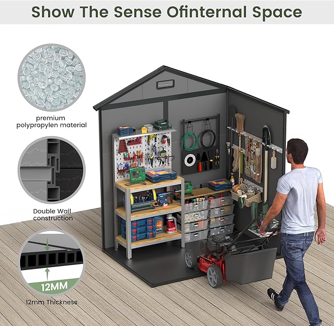 Amopatio Outdoor Storage Shed with Floor,6x4.5 FT Lockable Plastic Tool Shed with Ventilation,Waterproof Resin Garden Sheds for Backyard,Patio,Lawn and Bike Dark Grey