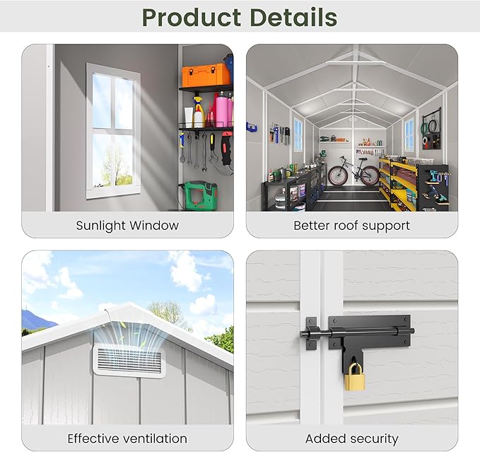 Amopatio Outdoor Storage Shed with Floor, 6x4.5 FT Lockable Plastic Tool Shed with Ventilation, Waterproof Resin Garden Sheds for Backyard, Patio, Lawn and Bike Bedge
