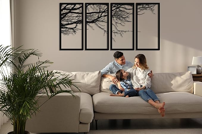 DEKADRON Metal Wall Art - Tree of Life 4 Pieces, Tree Sign, Wall Decor, Interior Decoration, Housewarming Gift, 4 Panels (40" W x 20" H / 100x50 cm)