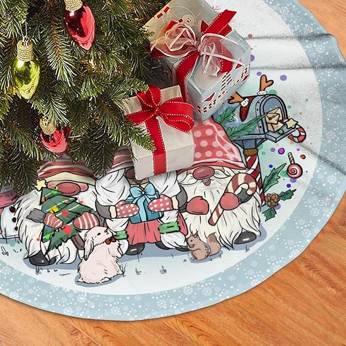 Gnomes Christmas Tree Skirt 36" Christmas Gnomes Christmas Tree Skirts Tree Mat for Halloween Christmas Xmas Festive Party Yard Decorations Indoor Outdoor Ornaments