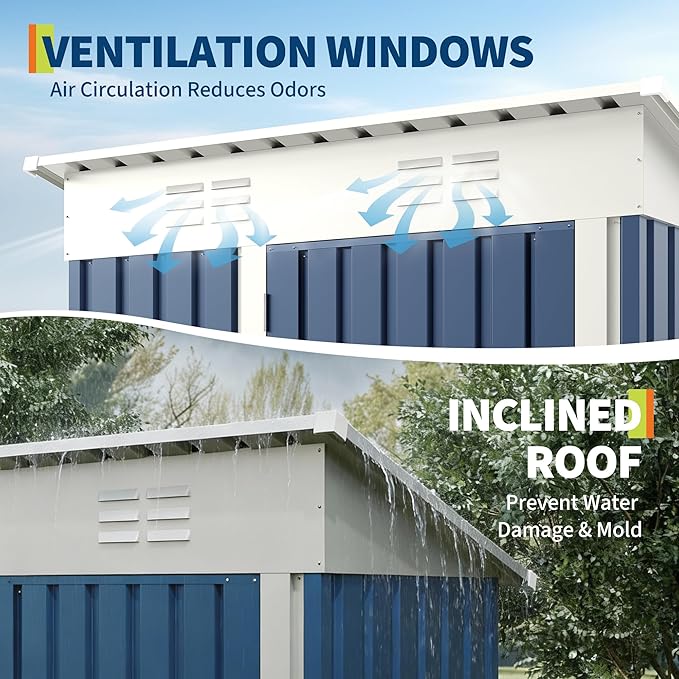 5x3FT Multi-Used Shed & Outdoor,Storage Shed with Lockable Door,Anti-Corrosion Storage House with Sloping Roof for Backyard Outdoor Patio(Navy Blue)