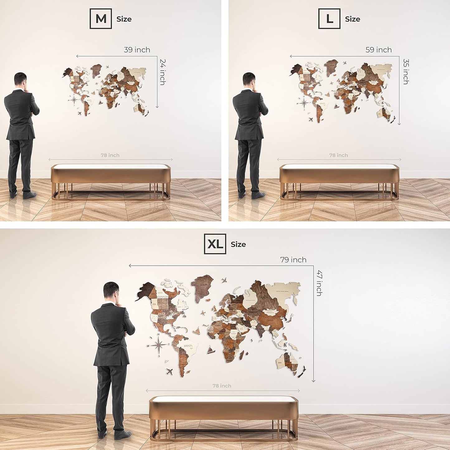 Handmade 3D Wood World Map Wall Art Large Wall Decor Track Your World Travels - Special For Home, Kitchen And Office (X-Large, Nordik)