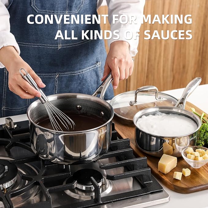 DELUXE Hybrid Ceramic Nonstick 1.3-Quart Saucepan with Tempered Glass Lid, Stainless Steel Pot with Stay-Cool Handle, Dishwasher Oven Safe, Induction Ready, Compatible with All Cooktops