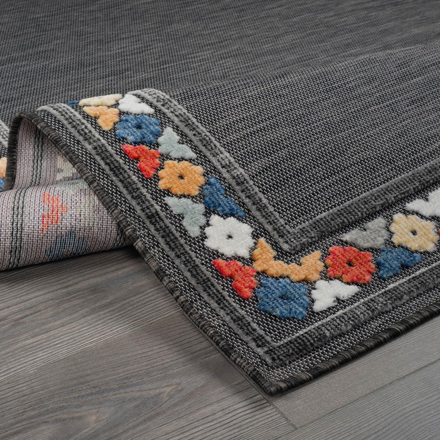 Beverly Rug Outdoor Rug 4x6 Modern Bordered Area Rugs for Indoor and Outdoor Patio Easy to Clean Non Shedding Living Room Porch Garden Washable Outside Carpet (4 x 6 Dark Gray)