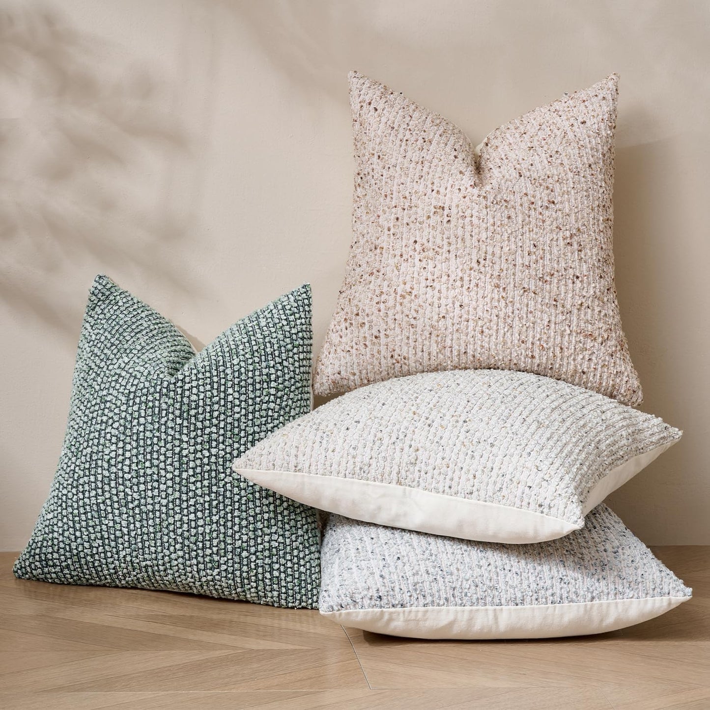 Striped Throw Pillow Covers 24x24 Set of 2 Beige Textured Boucle Chic Morden Boho Accent Farmhouse Square Decorative Couch Pillow Covers for Home Decor Bed Sofa Living Room