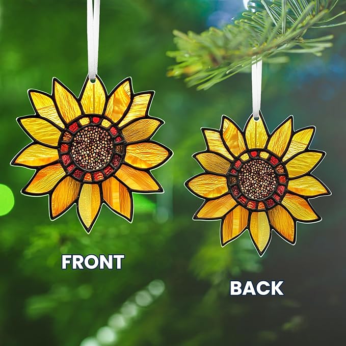 Christmas Sunflower Gifts for Women Men - Acrylic Christmas Ornaments 2025 for Xmas Decorations - Sunflower Decor, Boho Gifts for Women Girl Mom Grandma, Flower Ornaments for Tree