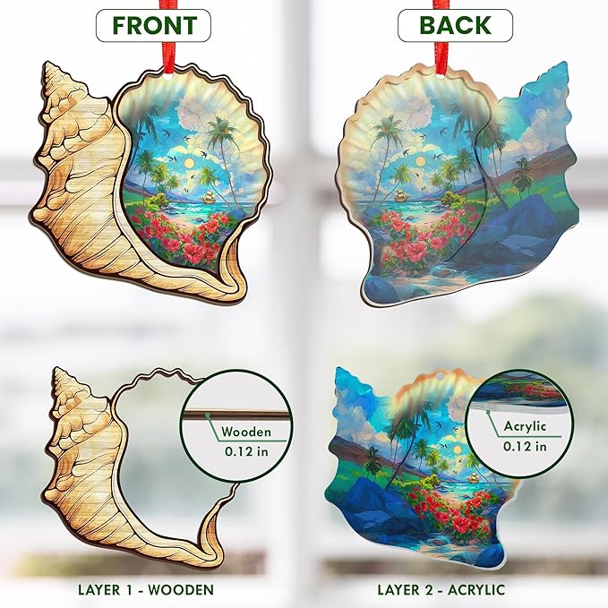 Christmas Beach Gifts for Women - 2D Flat (Not 3D) Suncatcher Christmas Ornaments 2025 - Beach Ornament Rustic Home Decor, Ocean Gifts for Women Mom, Seashell Decor, Seashell Ornaments for Tree
