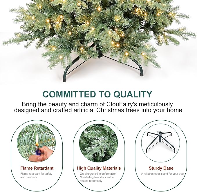 7.5 FT Prelit Artificial Skinny Christmas Tree,Blue Spruce Slim Pencil Xmas Tree with 1755 PE&PVC Mixed Branch Tips,450 UL Listed Clear Lights,Hinged Pine Tree with Metal Stand for Home Office Décor