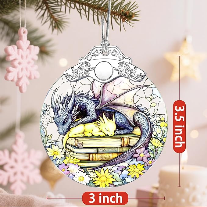 Christmas Ornaments: Stained Glass Ornament, Christmas Tree Ornament, Hanging Ornaments for Home Decor & Xmas Tree Decorations, Exquisite Holiday Decor, Gift & Holiday Present - Dragon of Book