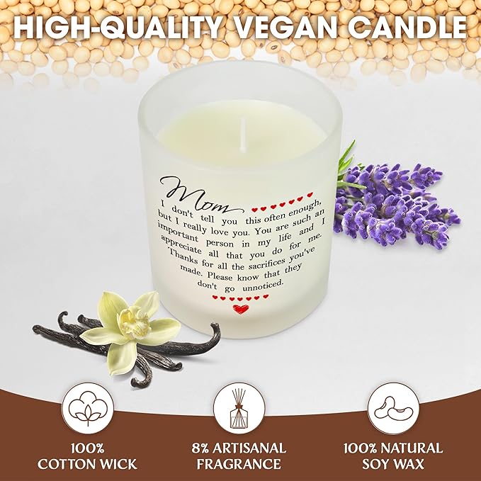 TEEZWONDER Christmas Birthday Gifts for Mom - Long Lasting Vanilla Lavender Candle 10 oz - Mom Gifts from Daughter Son, Mother Gift Ideas, Gift for Mama Mother in Law, Candles for Women