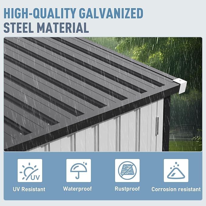 12x14 FT Outdoor Metal Storage Shed with Window, Large Lockable Metal Garden Tool Shed with Heavy-Duty Frame for Backyard, Patio, and Lawn, Black