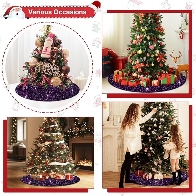 Purple Tree Skirt Christmas Tree Skirt 36 Inch Sequin Tree Skirts Glittery Velvet Tree Skirt Collar Round Santa Tree Skirts for Xmas Party Decoration Christmas Tree Ornaments