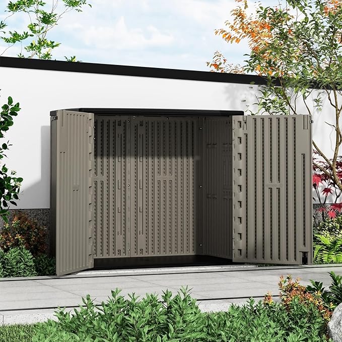 ZZM 37 Cu.ft Outdoor Storage Shed with Floor HDPE Double-Wall Resin Sheds Outdoor Storage, Lockable Weatherproof Storage Cabinet Fit for Garden Tools, Garage can, Bike, Patio Furniture, Coffee