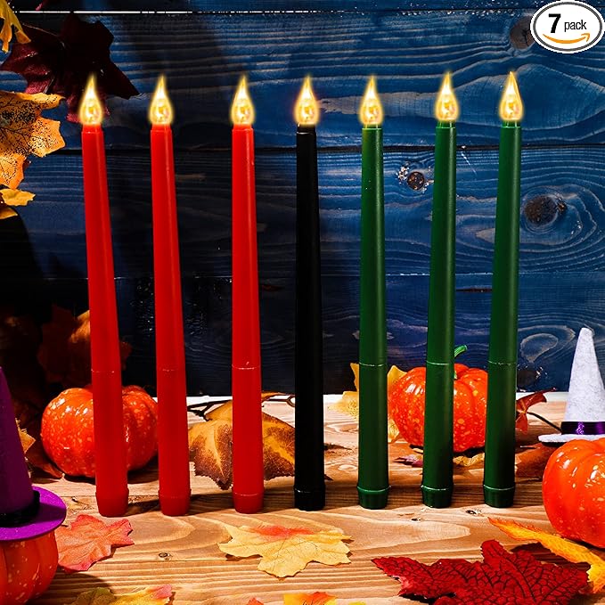 Riakrum 7 Pieces Kwanzaa Candles Set Kwanzaa Flameless Taper Candles Battery Operated for Church Celebration Decoration(10.83 Inches,General Style)